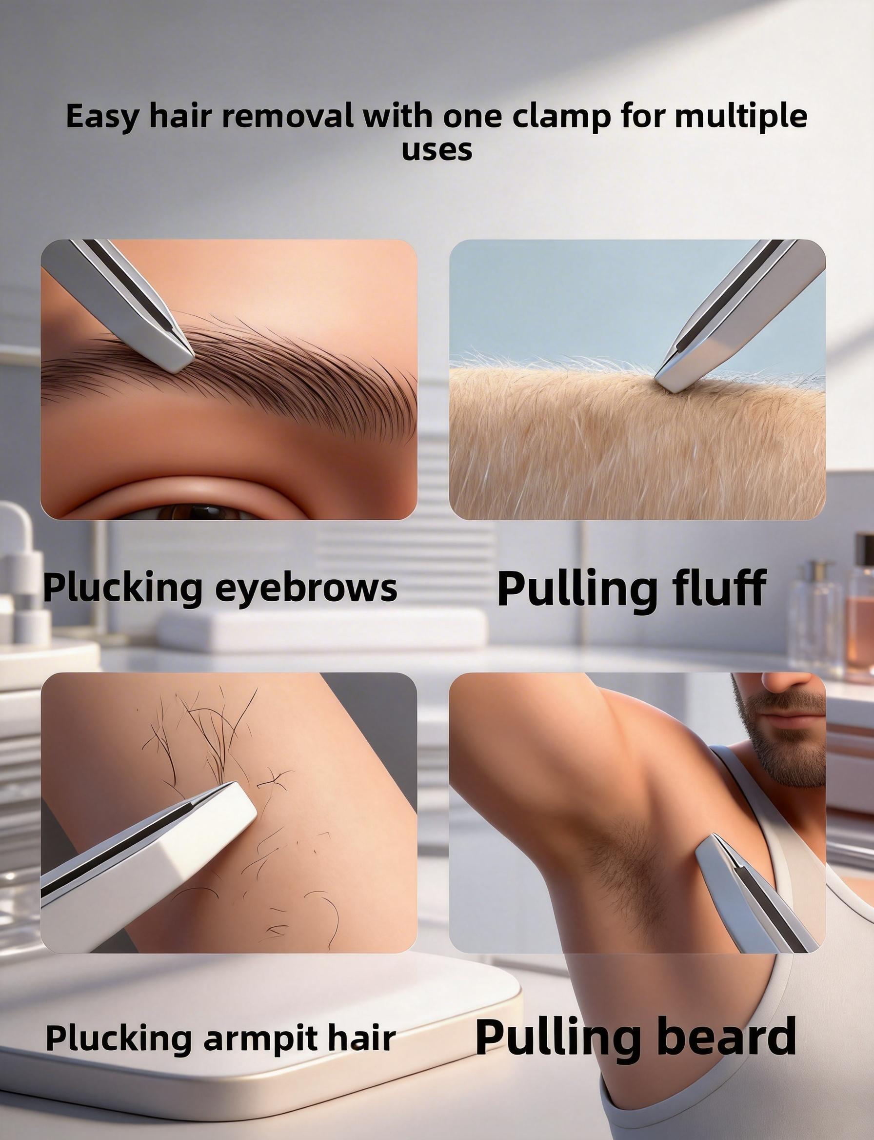 High-precision stainless steel eyebrow tweezers and nose hair tweezers for men, equipped with a small stainless steel mirror—a home grooming tool for shaping eyebrows and removing nose hairs.