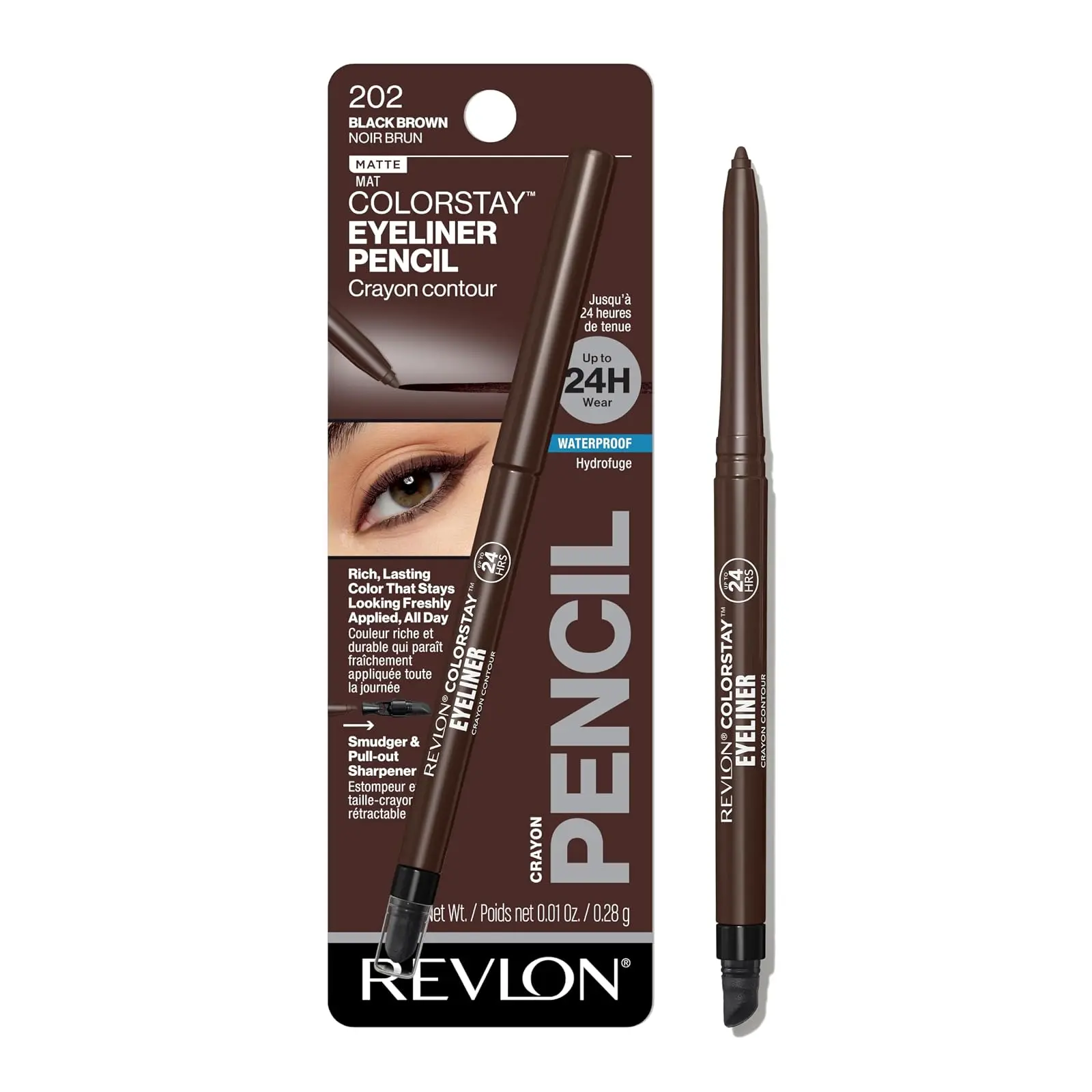 Revlon ColorStay Pencil Waterproof Eyeliner, 202 Black Brown, 0.01 oz
