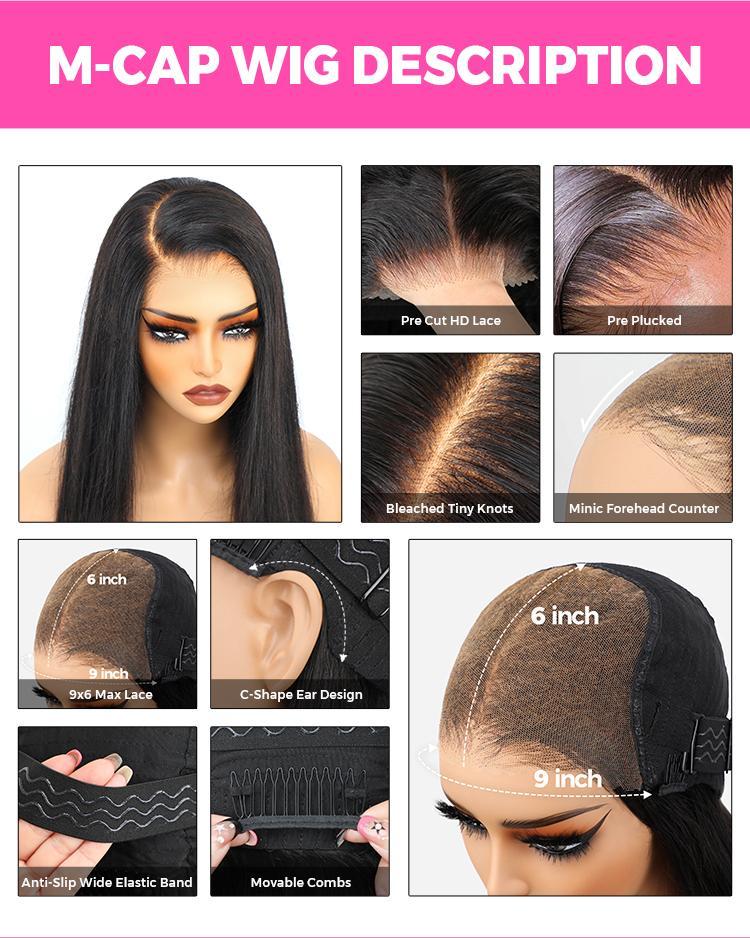 CurlyMe Wear Go Yaki Straight 9x6 Pre-max HD Lace Mini Knots Hair HD Lace Front Glueless Wigs - Natrual Black