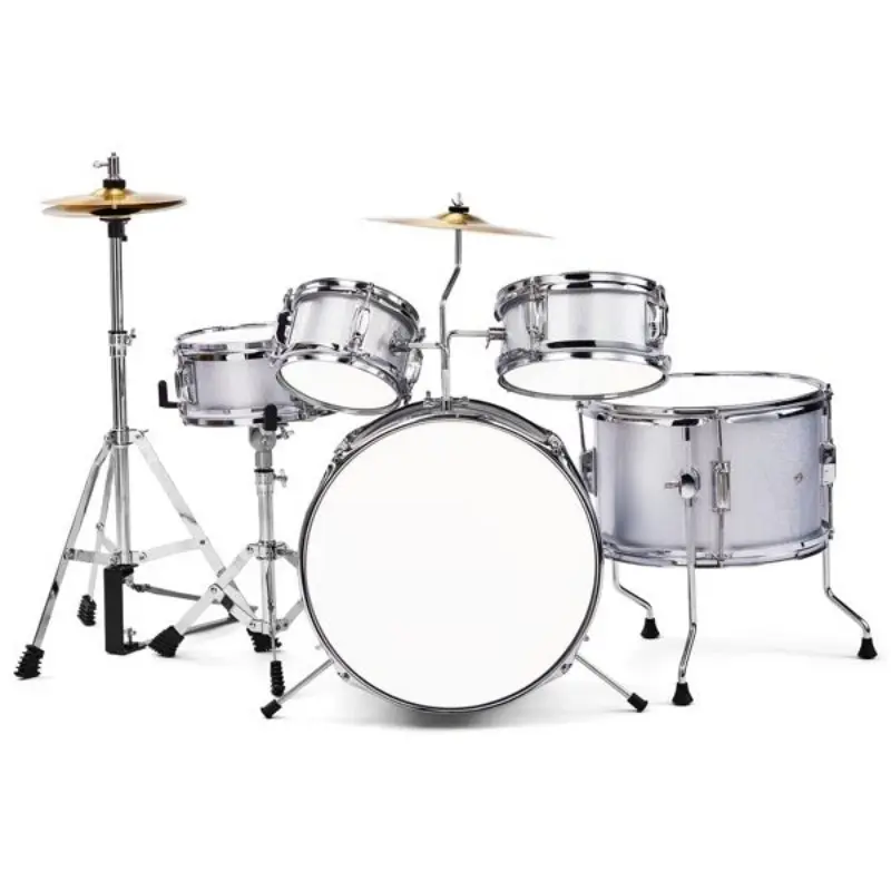 Durable Poplar Wood 5-Piece Junior Drums Kit - 14 in x 5.5 in Unit, 10 in x 5 in Tom-Tom Drum, Stool, Pedal, Drumsticks, Wrench, Screw Wrench, Cymbals-Compatible Hardware - For Musically Talented Kid Beginners, Junior Drum Kit