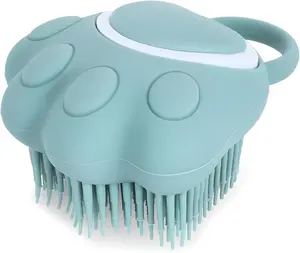 Pet Grooming Brush, Silicone Rubber Dog Bath Brush Comb, Soft Silicone Puppy Massage Brush Hair Fur Grooming Cleaning Brush with Shampoo Dispenser, Blue Molain
