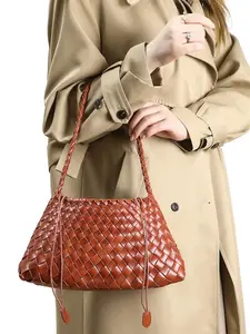 Vintage Handwoven Bag for Women, Commuter Crossbody Shoulder Bag, Versatile Drawstring Basket Bag, French Lazy Style, Perfect for Work and Dates