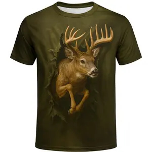 Unisex 3D Realistic Deer Buck Breaking Through Fabric T - Shirt, Perfect for Hunting, Outdoor Adventures, Casual Daily Wear, Ideal for Wildlife Enthusiasts & Nature Lovers