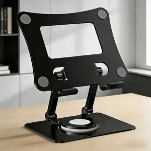 Foldable Metal Phone Stand with 360° Spin for Home & Outdoor Tech Adjustable Portable for Smartphones Compact Gadget Black Cellphone Car Mount Folding