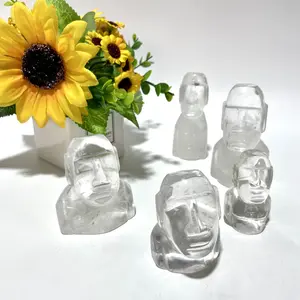 IG Crystal 2 Counts 300~350G Clear Quartz Moai Crystal Carving Natural Stone Gem Mining Chakra Balancing Reiki Healing Crystal Mystery Crystal Display Crystal Shopping Online Home Office Decor