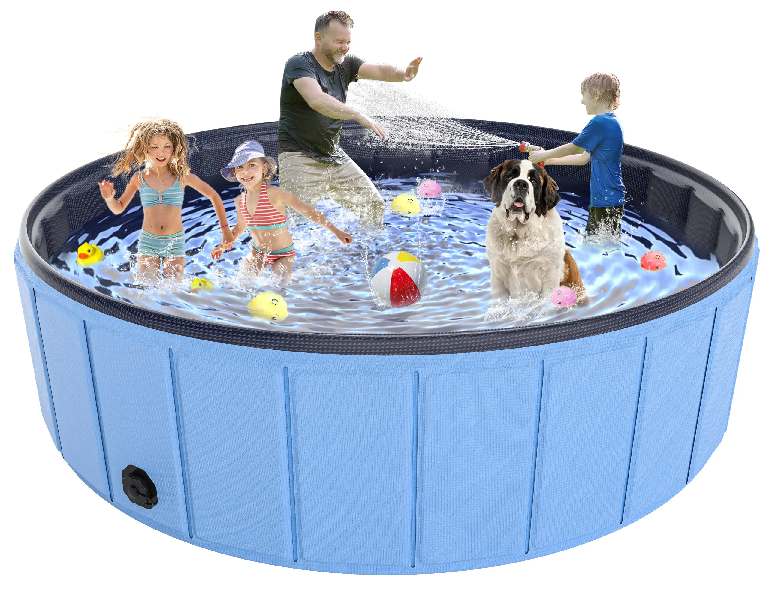 75" Foldable Dog Pool for Large Dogs & Kids, Heavy-Duty Collapsible Pet Swimming Pool with Non-Slip Bottom & Drain