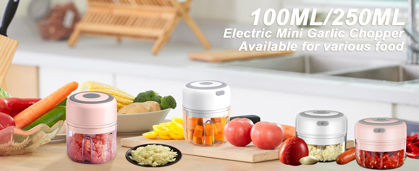 Electric Garlic Chopper, 250ML Vegetable Chopper, Food Chopper, USB Mini Garlic Mincer, Onion Chopper, Portable Small Food Processor for Ginger, Chili, Vegetables(Pink)