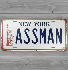 Assman Funny License Plate, Novelty Vanity Tag, Retro New York Style Car Plate, Funny Meme Gift, Humor Auto Accessories