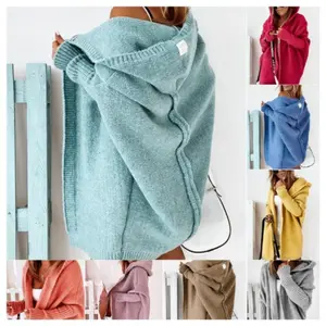 Women'sLongSleeveLooseHoodedCardigan,CardigansSolidColorBatwingSleeveKnittingOuterwearforFall,CardiganforWomen,CasualOuterwearCrochetClothes,OpenFrontKnittingTops,ComfyClothesforGirls,CardiganforWomen,WomenswearKnitwear