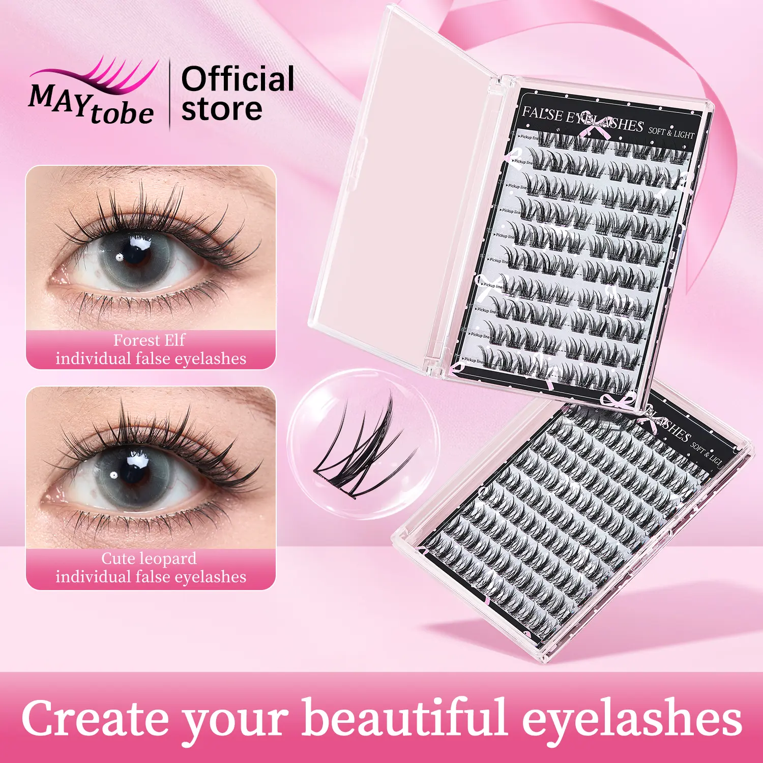 MAYtobe Lightweight Natural Eyelash 60/80/90/120pcs Lashes Individual Soft Comfortable, AtEyelashesC Curl, Lash Clusters With Tweezers