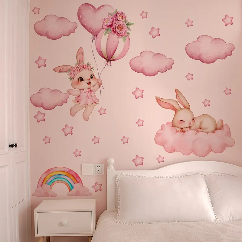A new style of pink cloud and moon Decorative Wall Sticker for bedroom, living room, and bathroom background walls. Wall sticker for beautifying and decorating home. Stickers Decor Model M20136 Cloud shaped design Wall Decal Decoration