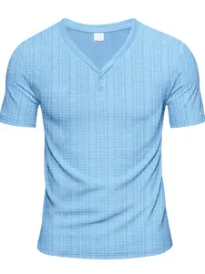 Men's Plain V Neck Short Sleeve Tee, Casual Style Tee, Regular Fit Casual Breathable T-shirt for Summer, Men's Top for Daily Wear, Tropical