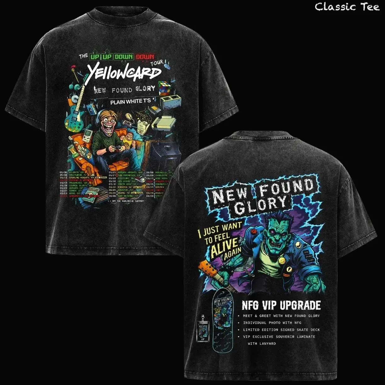 Yellowcard New Found Glory Tour Shirt – Pop Punk Emo Concert Graphic T Shirt, Classic Cotton Unisex Tee, The Up Up Down Down Tour Style, I Just Want To Feel Alive Again, Skate Punk Vintage Aesthetic, 2000s Pop Punk Fan Gift ZL1