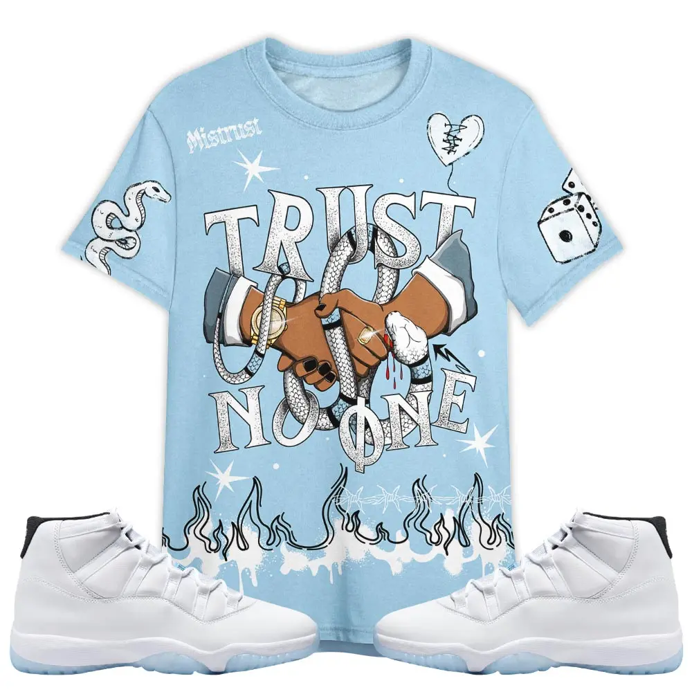11 Legend Blue Sweatshirt, Legend Blue 11s Shirt, Tattoo Trust No One Graphic Tee Streetwear Unisex Sneaker Color Match Shirts Fabric Menswear Polyester Tops