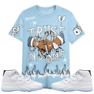 11 Legend Blue Sweatshirt, Legend Blue 11s Shirt, Tattoo Trust No One Graphic Tee Streetwear Unisex Sneaker Color Match Shirts Fabric Menswear Polyester Tops