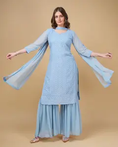 Chikankari Georgette Palazzo Suit Set with Dupatta