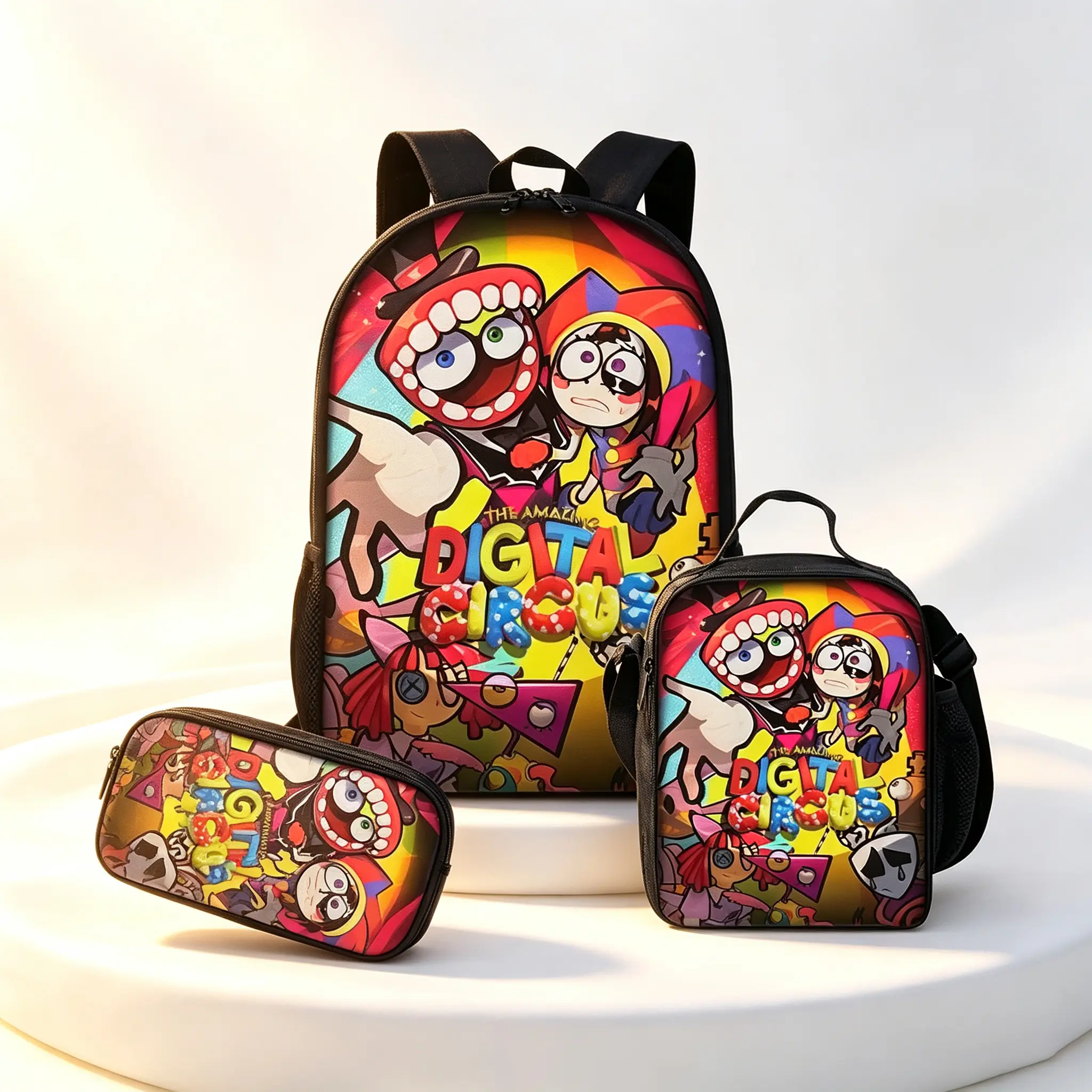 3PCS The Amazing Digital Circus Backpack Set, Pomni & Jax Cartoon School Backpack with Pencil Case & Insulated Lunch Bag, Kids Daily School Mochila Combo Kit