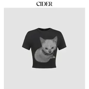 Cider [size 2-10] Round Neckline Cat Graphic Tee
