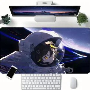 Anime Astronaut Pattern Mouse Pad, 1 Count Rectangle Gaming Mouse Pad, Non-slip Rubber Base Stitched Edge Desk Pad for Desk Laptop Desktop