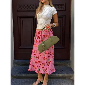 【UrbanFit Women】New Spring/Summer Vintage Cherry High-Waist A-Line Skirt for Women