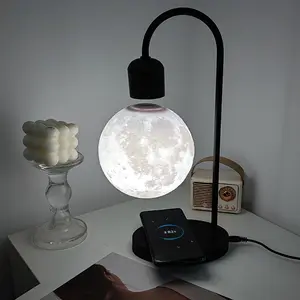 1pc Magnetic Floating Moon Lamp, Table Lamp, Desk Lamp, 15w Wireless Phone Charger, 3-color Adjustable, 3D Moon Light Touch Control, Floating, Atmosphere Night Light, Christmas, Holiday Or Birthday Gift