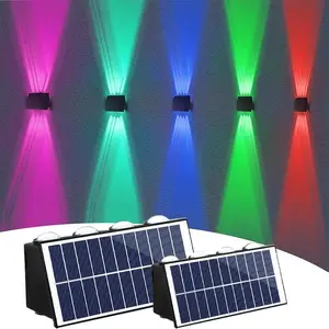 2 Pack Solar RGB Fence Lights Outdoor, 8 LED Up Down Lighting, Ip65 Waterproof Solar Wall Light for Garden Patio Yard Decoration, Garden Decorative Light, Outside Lights