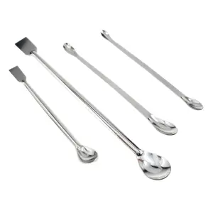 1Set Stainless Steel Micro Sampling Spoons Spatula Combination Reagent Spoons Laboratory Supplies (Pack of 4)