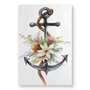 212 MAIN Aluminium Lightweight Metal Print Wall Art - 20x30 in Anchor & Flower Design, Coastal Vibe Scandinavian Decoration, Home Decor Gift Artwork, Flowers