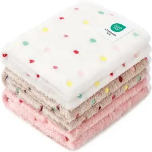 1 Pack 3 Blankets Super Soft Cute Dot Pattern Pet Blanket Flannel Throw for Dog Puppy Cat Beige/Brown/Pink Small