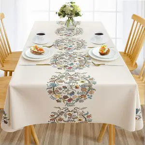 AIRCOWRIE Waterproof Vinyl Tablecloths, Heavy Duty Oil Proof Spill Proof Plastic Table Cloth, Wipe Clean PVC Table Cover for Spring Indoor and Outdoor Use...