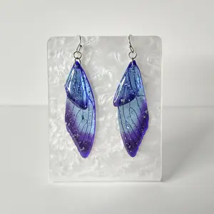 #533 Blue Gradient Butterfly Wings with Silver Glitter Earrings, Casual Jewelry, Spring
