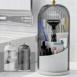 Bathroom Countertop Organizer,360° Rotating ToothbrushHolder,Dustproof Makeup Brush Holder with Lid,HygienicDust-Proof Toothbrush Holder, Rotating 3 Slots BathroomOrganizer,Functional Bathroom Caddy,Multi-Use ToothbrushCaddy,Makeup Brush Organizer