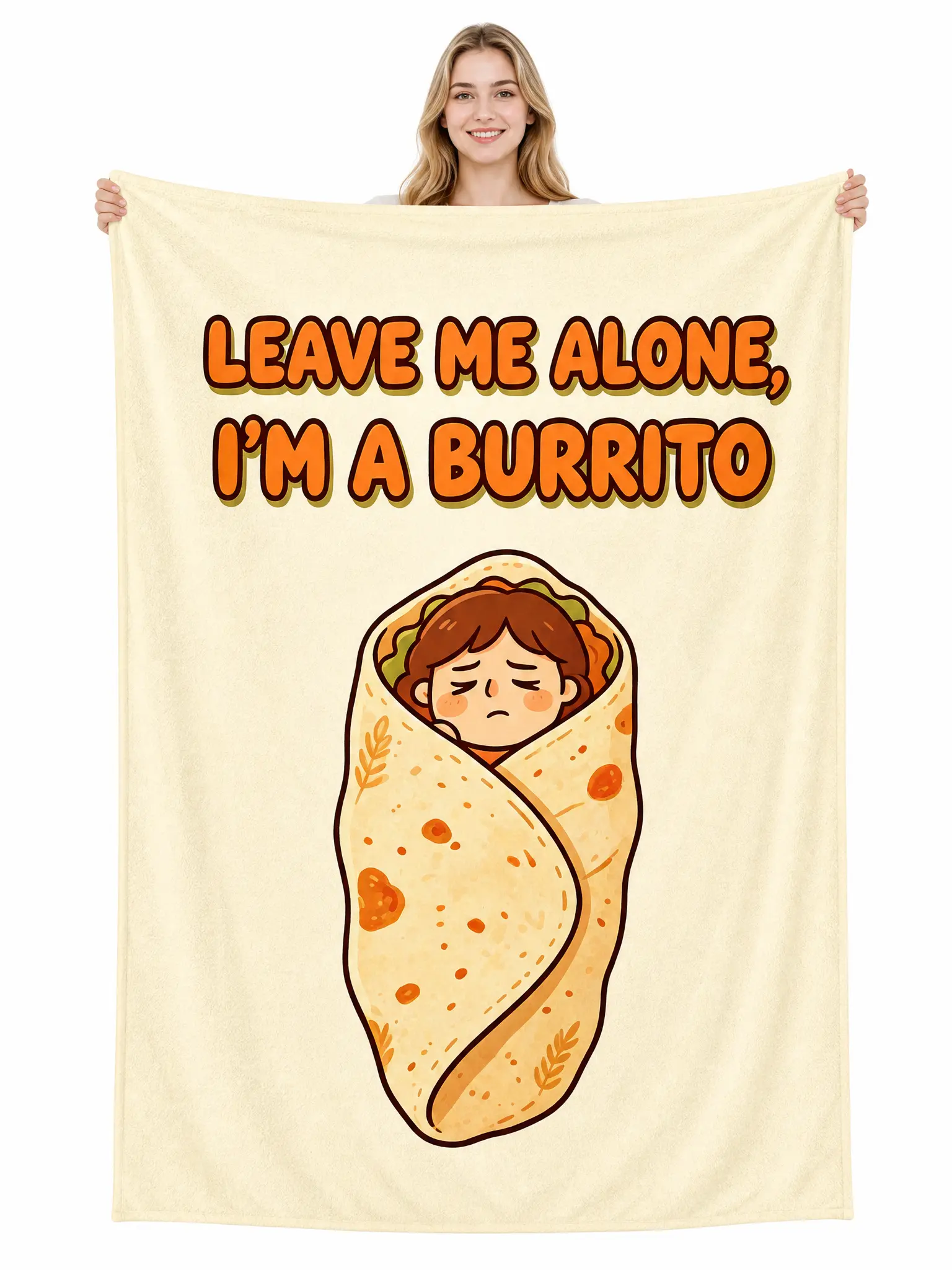 Leave Me Alone I'm A Burrito Cartoon Print Throw, Soft Plush Cozy Lightweight Warm Blanket, Perfect for Nap at Sofa Couch Bedroom Home Office, Multiple Scenarios for Travel Outdoor, Ideal Holiday Gift for Friends and Family