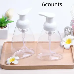 6-Piece Oval Transparent Plastic Soap Dispenser Pump Bottles, 10oz Capacity, Plastic Top, Reusable Liquid Hand Sanitizer Containers