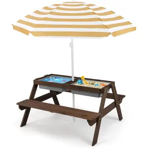 Costzon Kids Picnic Table w/Height Adjustable Umbrella,Indoor & Outdoor, Sand & Water Table for Garden, Backyard, Patio, mothersdaygift,#SummerVibes
