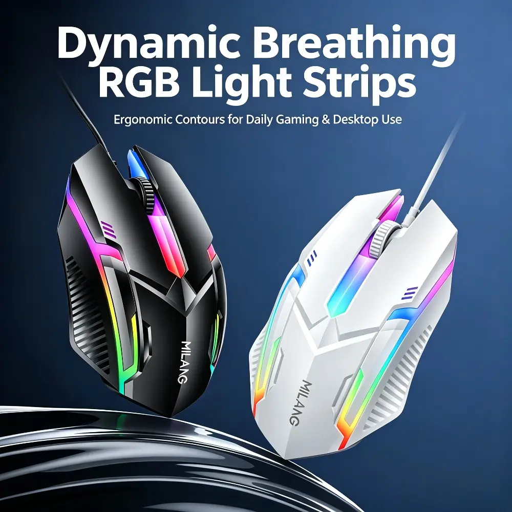 Wired RGB Gaming Mouse - Ergonomic, RGB Lights, Anti-Slip Scroll Wheel, Lightweight Dual-Use USB-A Mouse, Gaming PC Accessories, Accurate Navigation, Universal USB Compatibility, for Gamers Work Use