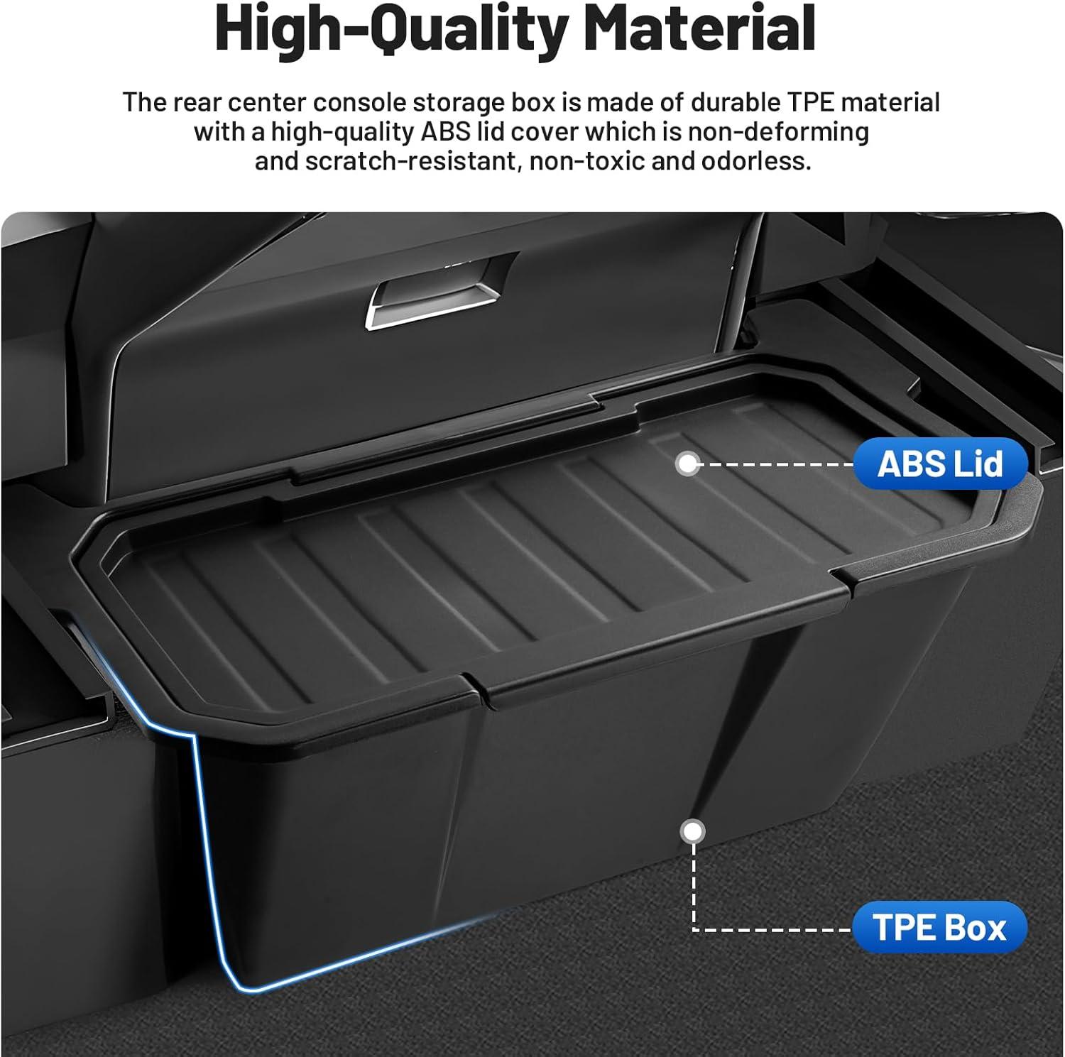 KUST Rear Floor Storage Box for 2024-2026 Tesla Cybertruck TPE Material Anti-Slip Lid Organizer Trash Can Easy Access Second Row Passengers