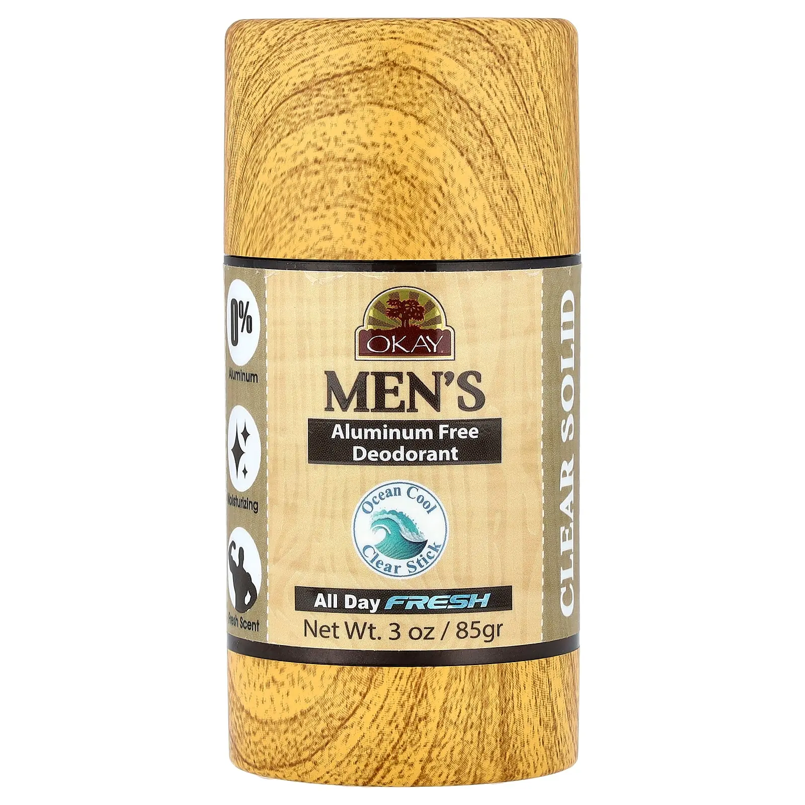 Okay Pure Naturals Men's, Aluminum Free Deodorant, Clear Solid, Fresh, 3 oz (85 g)