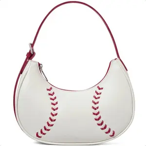 New Baseball Stitch Half-Moon Armpit Bag for Women - Summer Small Crossbody & Shoulder Phone Bag Ornamets, Trendy Minimalist Ins-Style Purse for Beach Trips, Coffee Dates, Festival Outings & Daily Errands, Lightweight PU Leather with Adjustable Strap