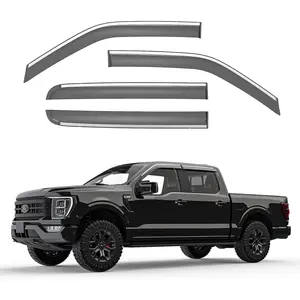 Window Rain Guards for 2015-2025 Ford F150 Supercrew Cab,Tape-On Rain Guards for Car Windows,Vent Deflector Visor,with Chrome Trim Window Visor,F150 Truck Accessories-4 Pcs