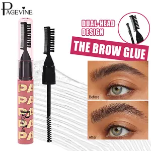 Eyebrow Styling Gel Clear Formula, Dual-Ended Brow Glue with Precision Comb and Spoolie, Strong Flexible Hold for Fluffy Laminated Brows, Waterproof Sweatproof Brow Setter for Natural 3D Shape in Everyday and Travel Makeup.
