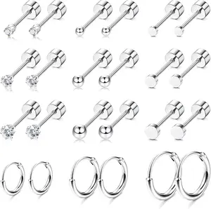 FASACCO Stainless Steel Cartilage Earring Small Tiny Stud Flat Back Earring Hypoallergenic Studs Surgical Steel Earring Sets for Multiple Piercing