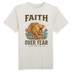Faith Over Fear Women's T-Shirt - Medium Fitted Short Sleeve Crew Neck Casual Modern Tee in 100% BCI Cotton for Summer