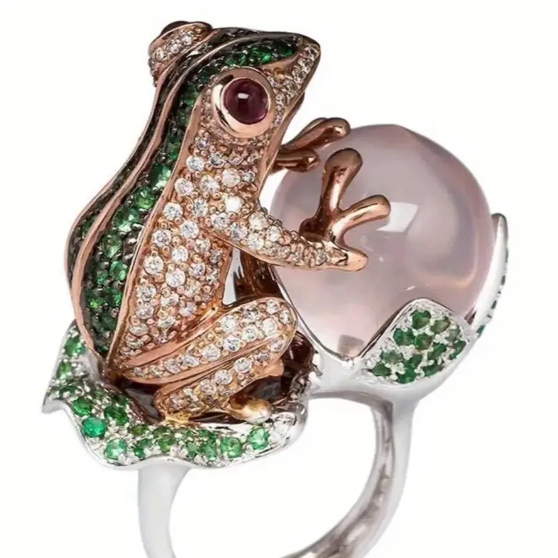 Frog silver plated ring vintage bead