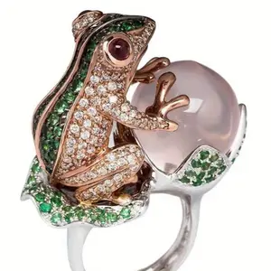 Frog silver plated ring vintage bead