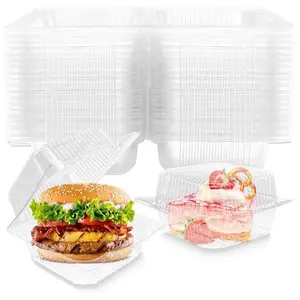 50 Pack Clear Plastic ClamShell Food Containers, Square Cake Slice Clear Containers with Hinged Lids, Disposable To Go bento cake Boxes for Pastry,Salad,Dessert,Sandwiches,Fruit