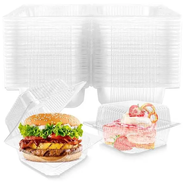 50 Pack Clear Plastic ClamShell Food Containers, Square Cake Slice Clear Containers with Hinged Lids, Disposable To Go bento cake Boxes for Pastry,Salad,Dessert,Sandwiches,Fruit