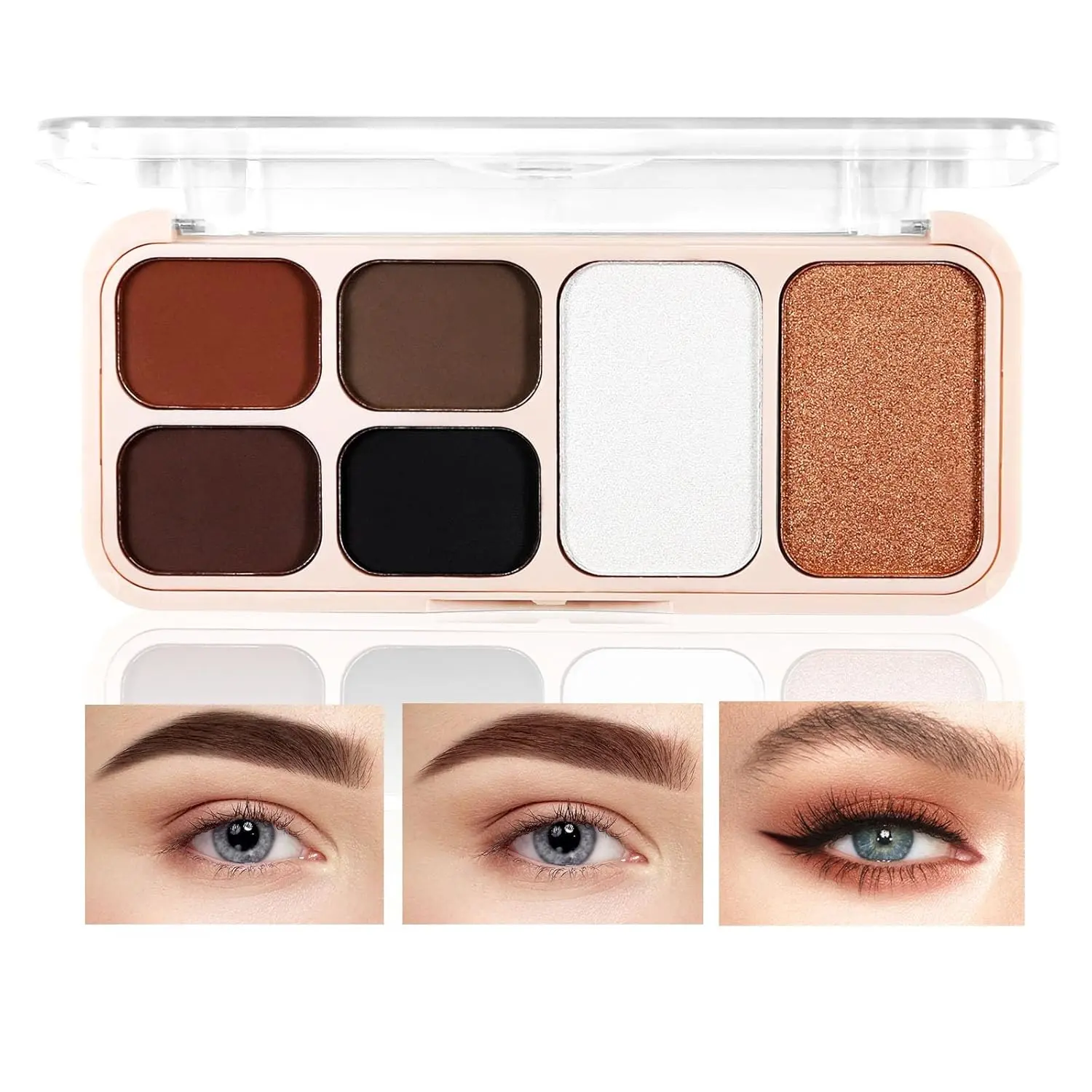 Boobeen Eyebrow Powder & Highlight Palette Set, 4 Colors Eye Brow Tinted Powder Palette to Shape Natural Brows, 2 Colors Highlighting powder to Creates Glow Contour Makeup