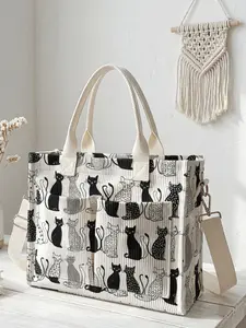 One Cat Pattern Printed Travel Bag, Commuter Bag, Multifunctional Bag, Large Capacity, Wear-resistant and Durable. Multi-pocket Design for High Space Utilization, Suitable for Work, Shopping, Picnic and Other Occasions