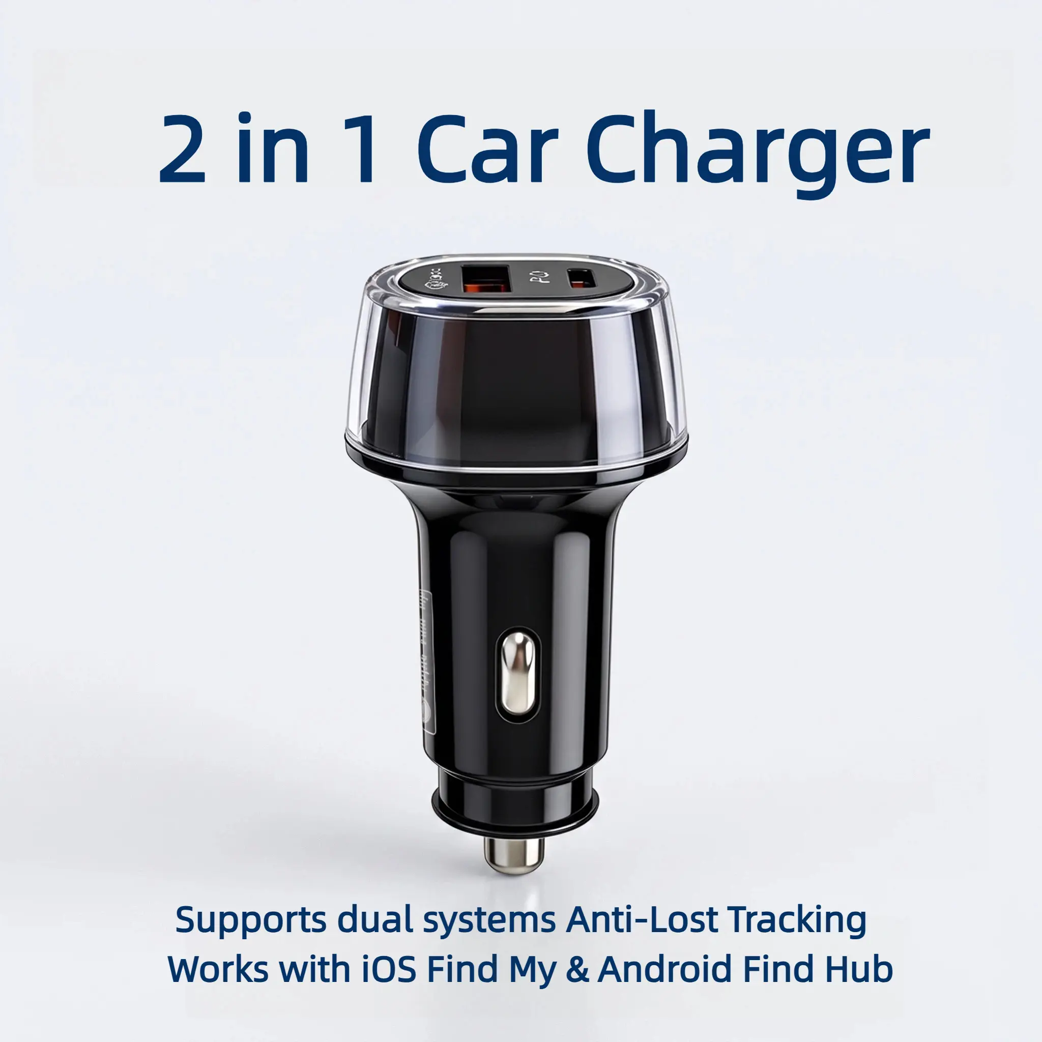 Fast Car Charger with Dual USB-C & USB-A, Built-in GPS Tracker for Vehicles, Works with IOS Find My & Google Find My Device, No SIM, No Monthly Fee, Rechargeable Battery, Car Accessories for Road Trip